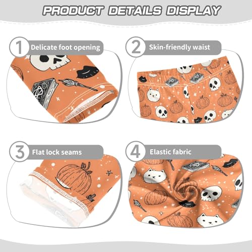 Girls' Athletic Leggings Ankle Length Yoga Dance Pants Kids Teen 4T Pumpkin Magic Book Skull3