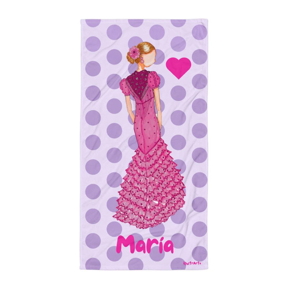 Serviette Personnalisée Flamenco 152x76 cm – Rose Châle Mauve | Serviette personnalisée flamenco avec prénom, grand format doux pour plage, piscine, danse ou cadeau.