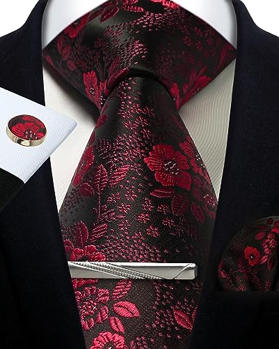 Image of Paisley Floral Mens Tie Formal Necktie Pocket Squares Ties Clips Cufflinks Classic for Men Set