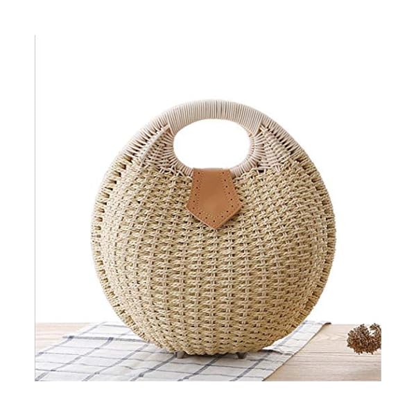 Puedo Women Shell Shape Straw Bag Rattan Woven Beach Handbags Summer Straw Tote Bag (Off white)