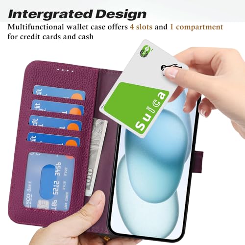 Coque iPhone 15 en cuir véritable premium rose violet