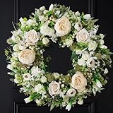Artificial Floral Wreath for Front Door, 22' White Peony Rose Wreath for Indoor Outdoor Home Wall Window Wedding Decorations