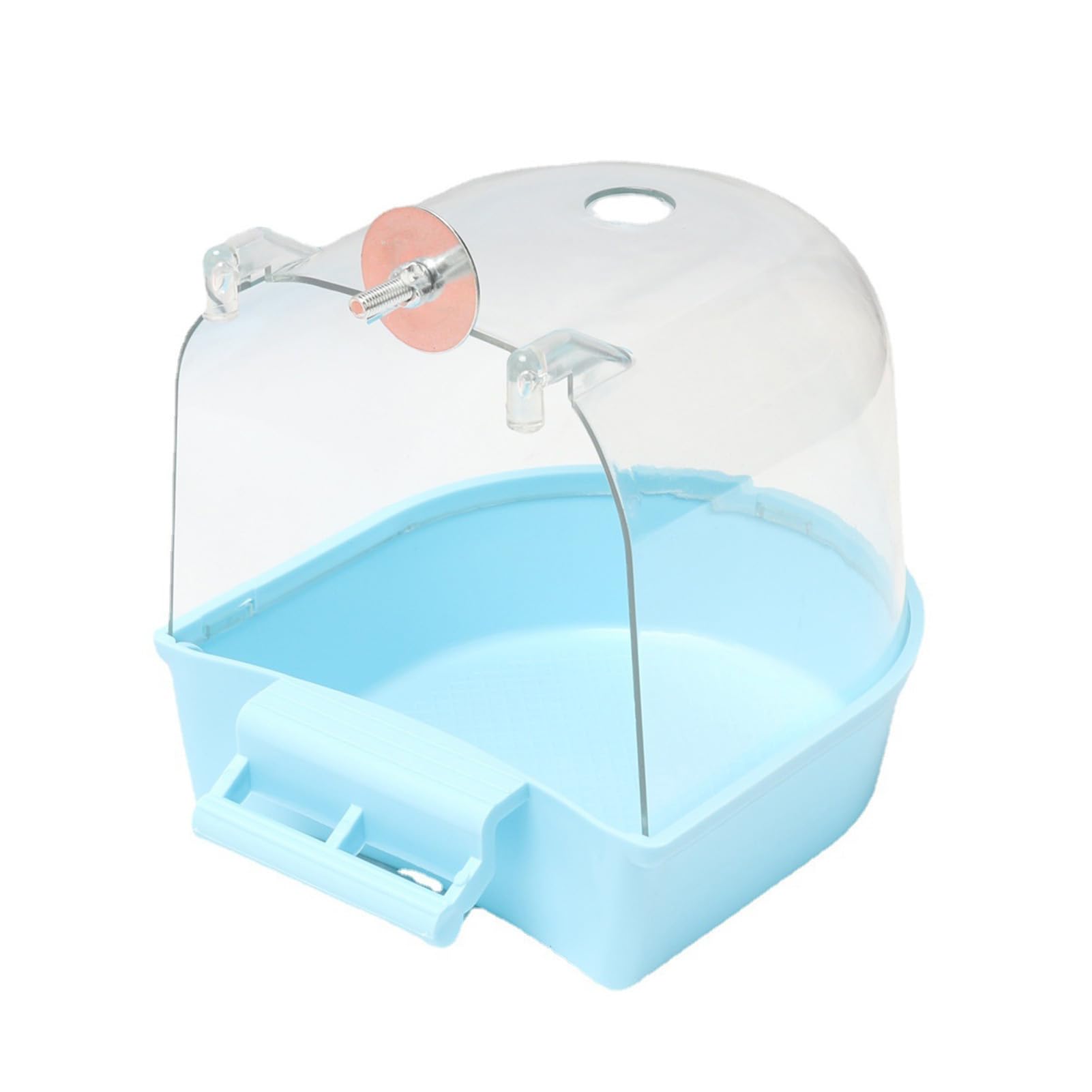 HshDUti Bird Bath Tub,Hanging Bathtub Bird Cage Supplies with Hooks,Water Shower Transparent Box Food Feeder Holder Tray for Small Birds, Canary, Budgies,Parrot 13X14X13cm Blue