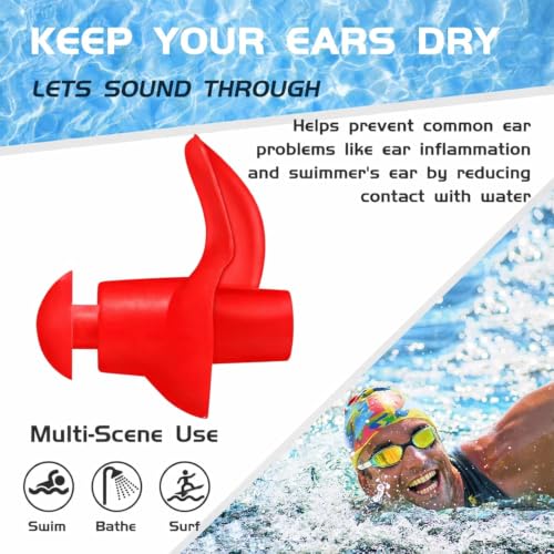 Image of Reusable Waterproof Silicone Swim Ear Plugs for Adults & Kids | Soft Anti-Slip Ear Protection for Swimming, Bathing, Shower, Surfing & Diving | Comfortable Noise Reducing Design with Carry Case