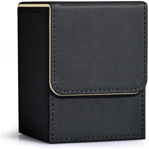 Image of ZLCA Card Deck Box for Trading Cards, MTG YuGiOh Deck Case Holds 100+ Single Sleeved Cards, PU Leather Magnetic Card Storage Box Fits for TCG CCG Magic Game Cards (Black& Gold)
