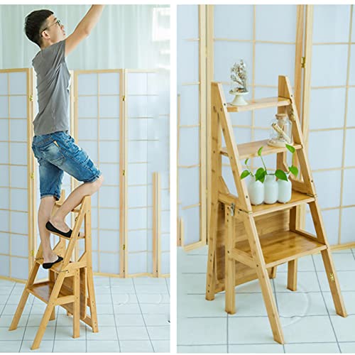 Taburete de escalera plegable multifunción con peldaños de madera estables para el hogar 4
