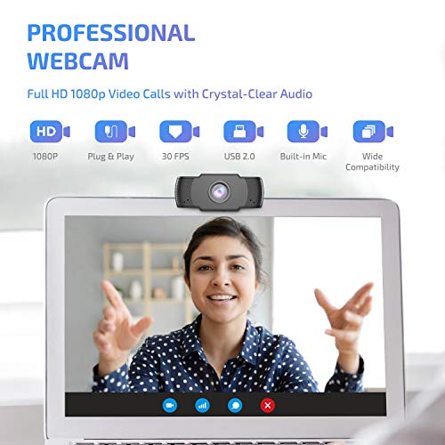 Webcam with Microphone, Anbes 1080P USB 2.0 Laptop Desktop Web Camera for Video Streaming Conference Gaming Online Classes with Auto Light Correction, for Windows Mac OS, Plug and Play