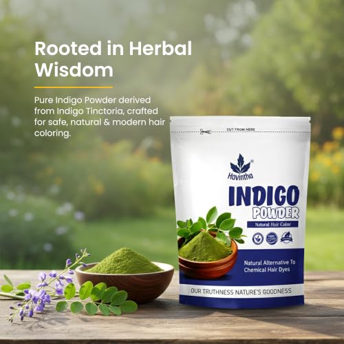 Image of Havintha Natural Indigo Powder & Herbal Henna 427g (200g Indigo + 227g Henna) | 100% Pure Herbal Hair Color | Natural Black & Brown Hair Dye for Hair & Beard