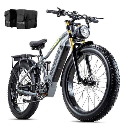 DAMSON Electric Bike for Adult 1000W Ebike 48V 20AH Removable Battery 26" Fat Tire up to 30MPH&75 Miles Long Range Full Suspension Electric Bicycle with Dual Hydraulic Disc Brakes,Shim 8-Speed Gear