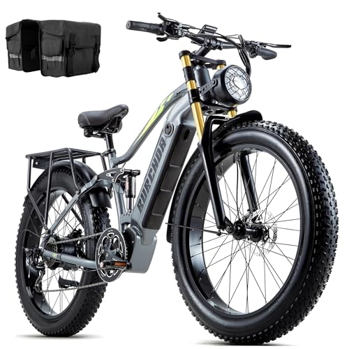 DAMSON Electric Bike for Adults 1500W Peak Motor 48V 20Ah Battery Up to 65 Miles Long Range 30MPH Mountain E Bikes 26' Fat Tire Off-Road Full Suspension Electric Bicycle, Dual Hydraulic Brakes
