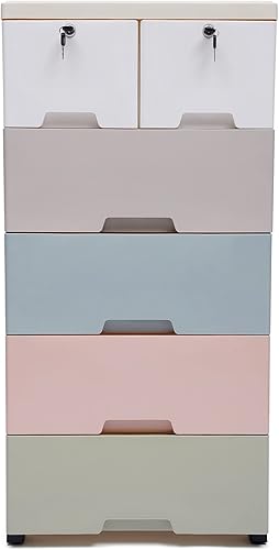 Miniatura 7 de AngelcityCC Cajones de plástico con 6 cajones de armario, organizador alto para ropa, muebles de dormitorio
