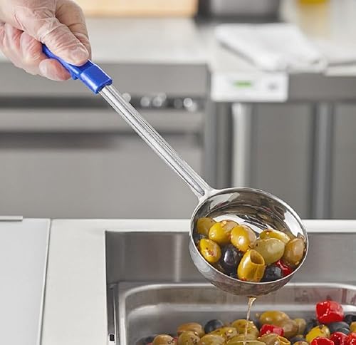 Miniatura 2 de Soro Essentials - Cuchara perforada de acero inoxidable de 8 onzas para servir con mango azul - Cuchara de porción de control para perder peso dieta