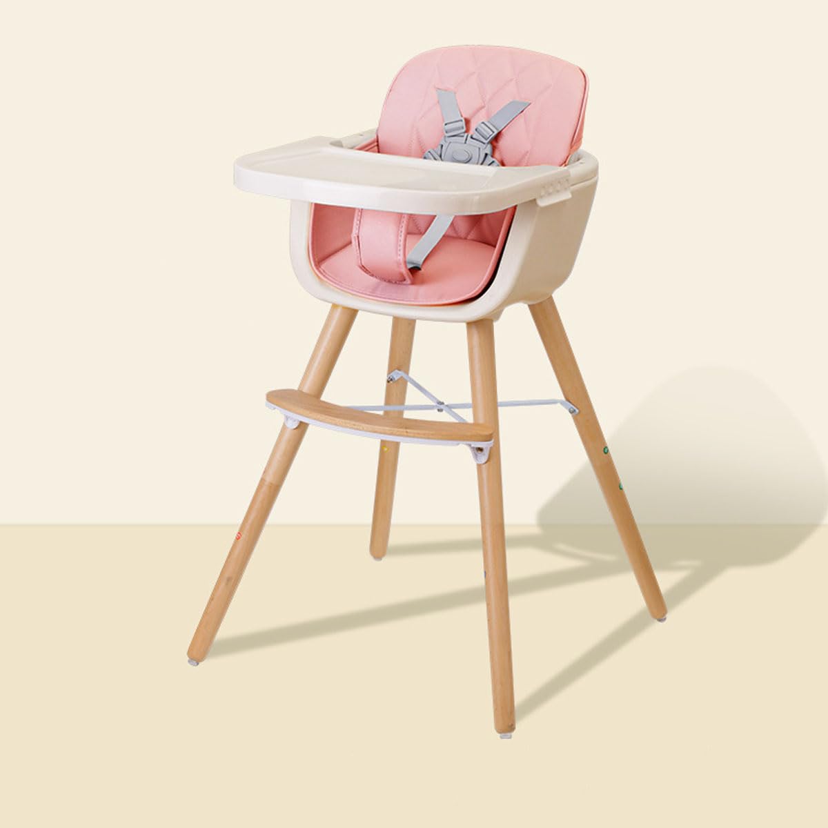 3-in-1 Convertible Wooden High Chair,Baby High Chair with Adjustable Legs & Dishwasher Safe Tray, Made of Sleek Hardwood & Premium Leatherette (Pink)