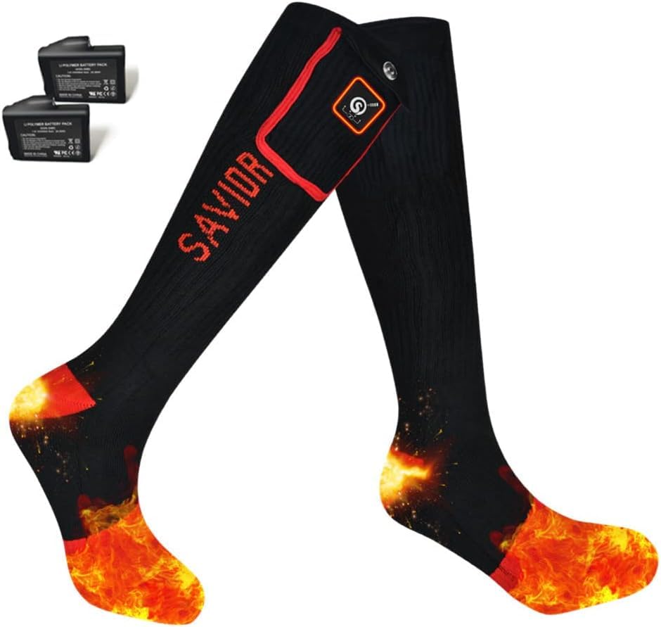 SAVIOR HEAT Electric Heated Socks for Men Women 3 Heat Settings 2 * 2200mAh Rechargeable Battery Powered Cold Weather Heated Ski Socks Up to 10 Hours
