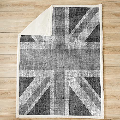 Loussiesd United Kingdom Flag Sherpa Blanket Union Jack Plush Blanket Grey UK Flag Fleece Throw Blanket For Kids Adults Geometric Fuzzy Blanket for Sofa Bed,Soft Double 60x79 Inch - Image 2