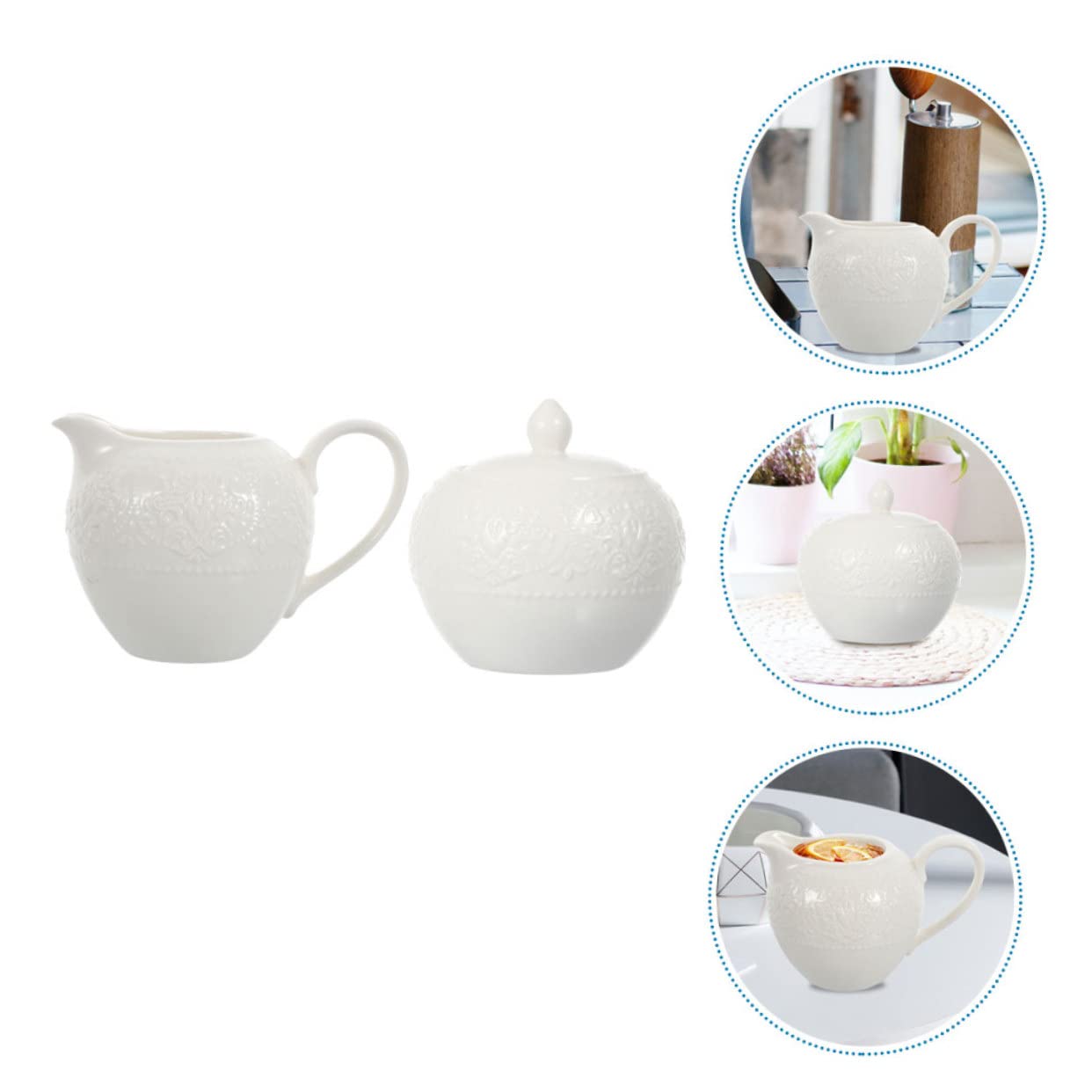 Juego de Azucarero y Jarra de Leche de Cerámica Ecológica Diseño en Relieve, 2 Piezas, Resistente al Calor, Apto para Cocina y Restaurante, Contenedores Versátiles para Café