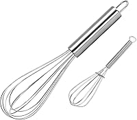 FGKEIUX Stainless Steel Whisk Set: Durable 10" & 5" Reinforced Balloon Whisks for Batter, Eggs, Cream, Milkshakes - 2-Piece Kitchen Essential