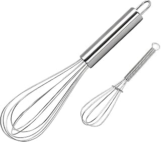 FGKEIUX 10-Inch & 5-Inch Stainless Steel Whisk Set - Reinforced Egg Beater for Batter, Cream, Milkshakes, Juice