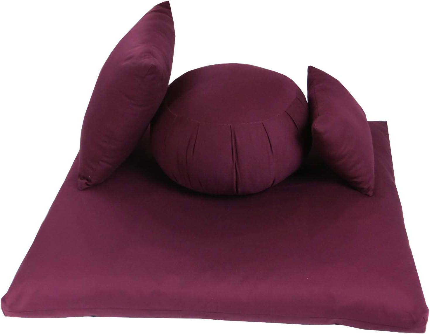 Buckwheat Zafu, Zabuton and Support Meditation Cushions Set (4Pc)