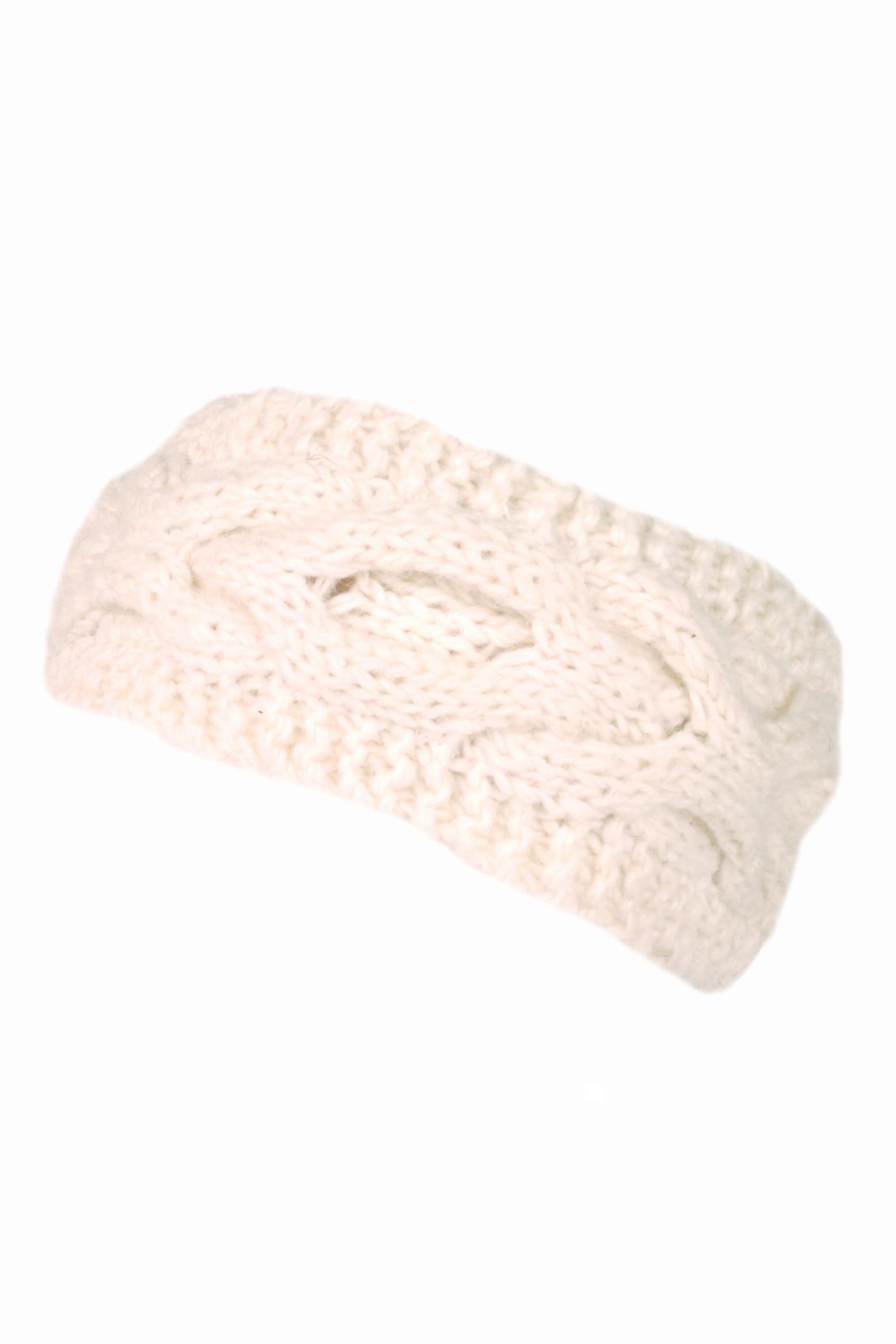 Pachamama Women Wool Ear Warmer Headband Fleece Lined Handknitted Cable Knit One-Size Handmade Fair Trade (Cream)