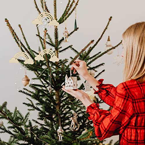 SEWACC 1set Rainbow Wood Chips DIY Crafts Cutouts Christmas Tree Decor Unfinished Wood Ornaments DIY Rainbow Cutouts Decor Trim Unfinished Slices en - Image 3