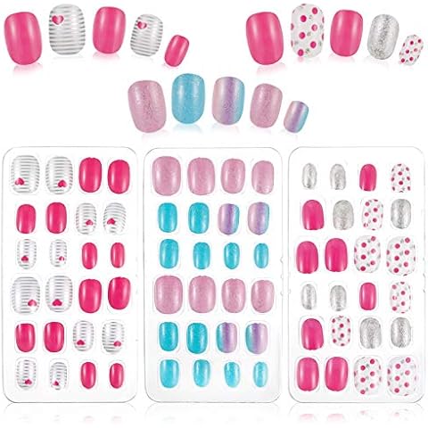 RosewineC 72 Pieces Girls Press on Nails Fake Nails Artificial Nail Tips Children Full Cover Short False Fingernails for Girls Kids Nail Art Decoration (Girls Press on Nails ) Cover