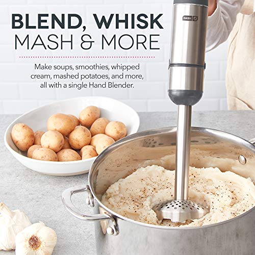 Dash Chef Series Deluxe Immersion Hand Blender, 5 Speed Stick Blender With Stainless Steel Blades, Dough Hooks, Food Processor, Grate, Mash, Slice, Whisk Attachments And Recipe Guide – Cool Grey #TOP2
