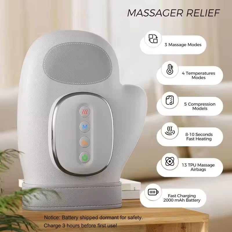 Massaggiatore elettrico per mani Airbag,senza fili,con 3 massaggi, 5 livelli pressione,per Artriti e Sindrome Tunnel Carpale, Allevia Dolori Polsi Dita Elettrico Massaggiatore Mani miglior regalo