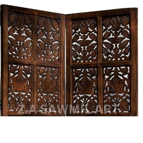 Image of Wooden Partition for Living Room, Privacy Divider, Wooden Room Separator, Divider for Office, Partition for Puja Room, (Mix Frame Design - Brown) (5 Feet - 2 Panels)