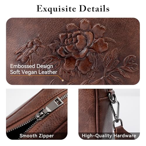 Image of Small Crossbody Purses for Women, Trendy Vegan Leather Crossbody Bag Embossed Travel Shoulder Handbags with Wide Strap