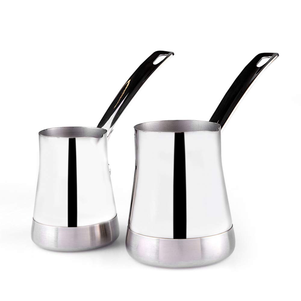 Karaca Win Dzbanek do kawy z uchwytem do przygotowywania tureckiej mokki, 2 sztuki, odpowiedni do kuchenek indukcyjnych, odpowiedni do gotowania kawy po turecku