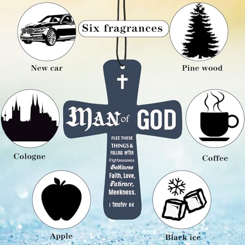 Image of Fumete 24 Pcs Christian Gifts for Men Man of God Cross Car Air Fresheners Bulk Inspirational Religious Scripture Scented Hanging Ornaments for Pastor Church Clergy Sunday School