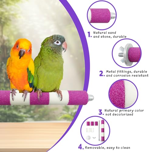 Image of PIVBY 3PCS Bird Perches for Cage, Parrot Perchs Stand Toys with Metal Shaft Colorful Sand Paw Grinding Stick for Parakeet Cockatiel Conure Budgies Lovebird (with 3 x Replacement cores)
