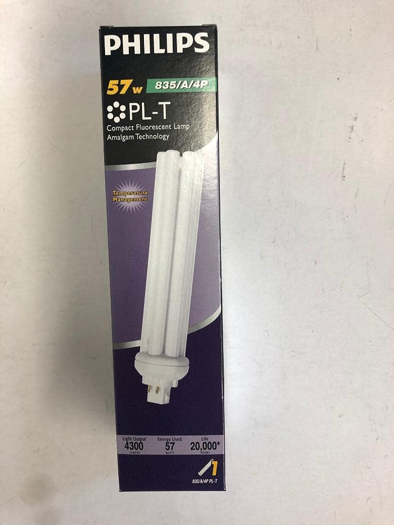 10 Pieces of Philips 146324 PL-T 57W/835/A/4P Compact Fluorescent Light Bulb 4300 Lumens 57 watt - 120 Volt - PL-T - 4-Pin (GX24q-5) Base - 3,500K - 800 Series - Dimmable - Triple Tube - Alto