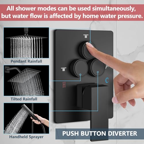 Image of Aolemi Ceiling Shower Faucet Set System Dual Head 12&6 Inch Matte Black