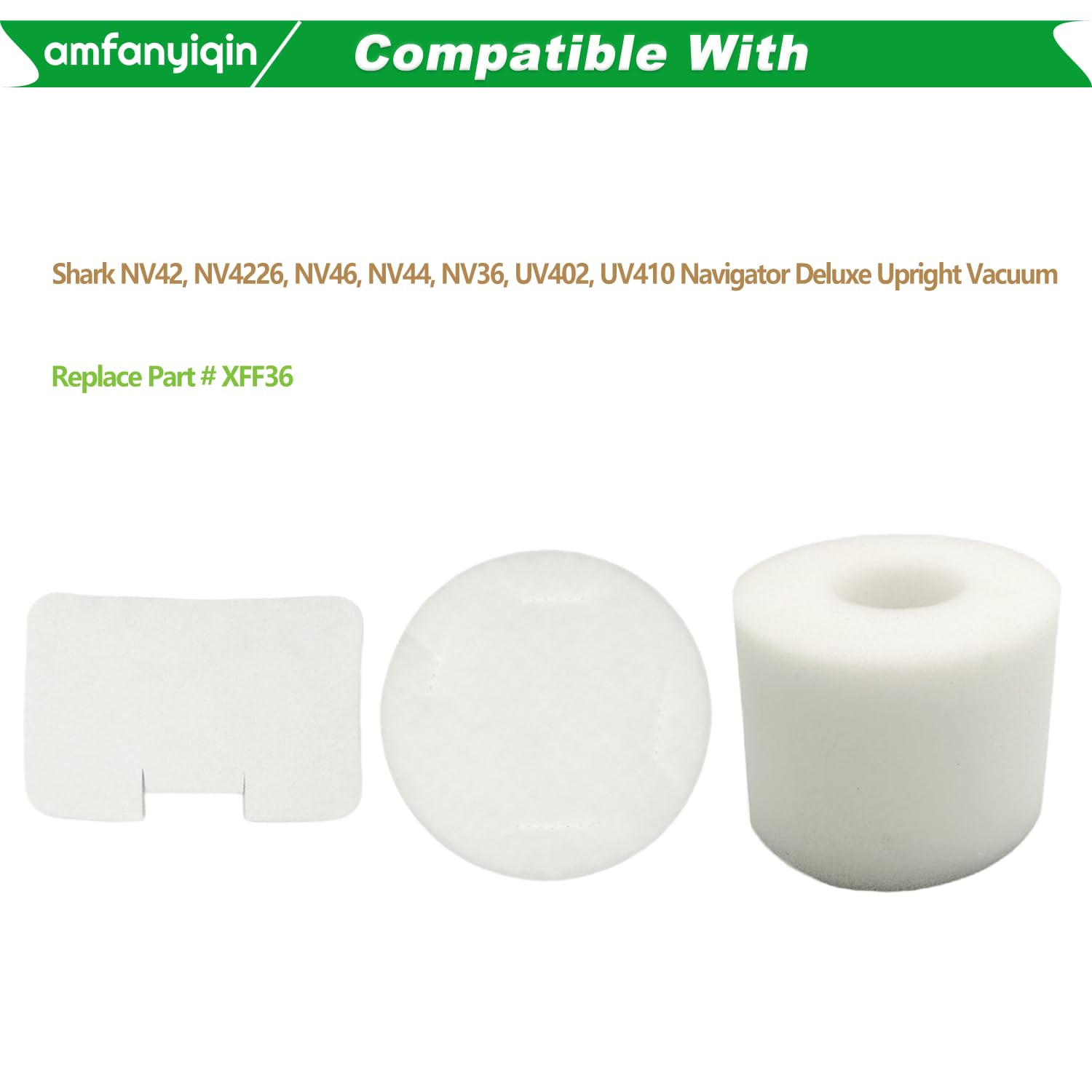 Filter Replacements Compatible with Shark NV42, NV4226, NV46, NV44, NV36, UV402, UV410 Navigator Deluxe Upright Vacuum, 2-Sets Foam & Felt & Post Motor, Replace Part # XFF36