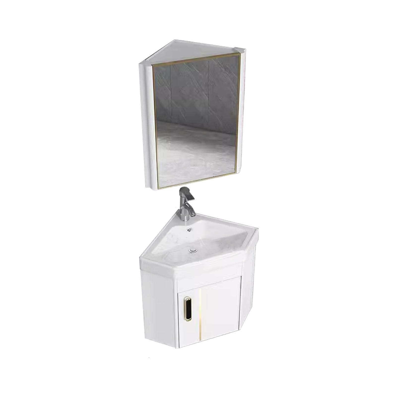 DFGHNBVC Corner Bathroom Cabinet With Sink, Three-Layer Storage Mirror Cabinet For Small Spaces, Space-Saving Solution,White-38Cm