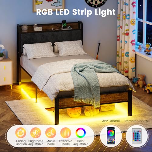 ALBERTO Twin Size Bed Frame with USB Charging Station and Smart LED Lights by ALBERTO - Used condition - Image 4