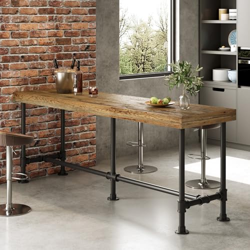 TRIBEWOOD 70.9-Inch Long Solid Wood Bar Table for 6-8 People, Industrial Narrow Counter Height Pub Table with Metal Footrest, Rectangular High Top Bar Unit for Kitchen Dining, Rustic Brown(Table Only)