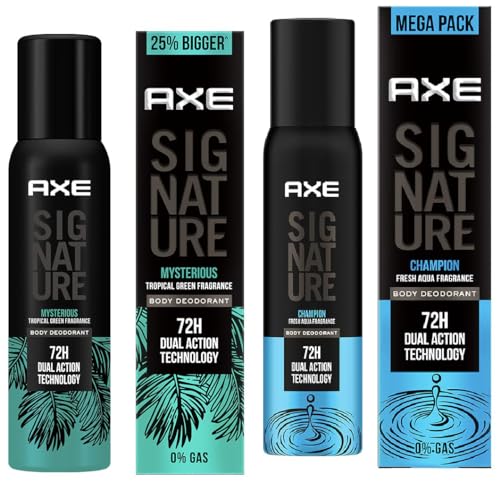 Axe Signature Champion Long Lasting No Gas Body Deodorant For Men 200 ml & Axe Signature Mysterious No Gas Deodorant Bodyspray For Men 154 ml Combo