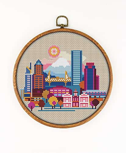 Portland Oregon USA CS092-0 - Counted Cross Stitch KIT#2. Set of Threads, Needles, AIDA Fabric, Needle Threader, Embroidery Clippers and Printed Color Pattern Inside.