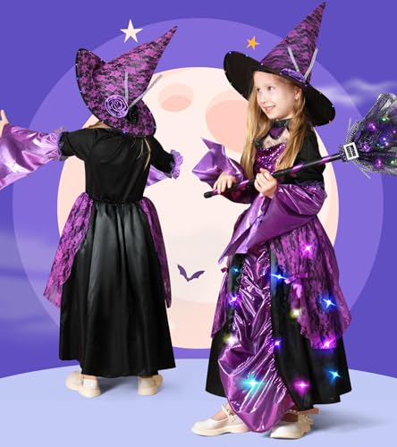 Disfraz de bruja para niñas 3-10 años con luces miniatura 5