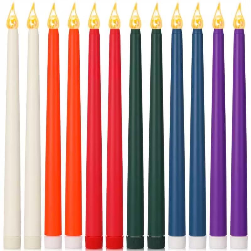 Image of CHENGU 12 Pcs LED Taper Candles Flameless Battery Dripless Dinner Candles for Thanksgiving Day, Weddings, Church, Hanukkah, Christmas, Autumn, New Year Celebration(Multicolor,Taper)