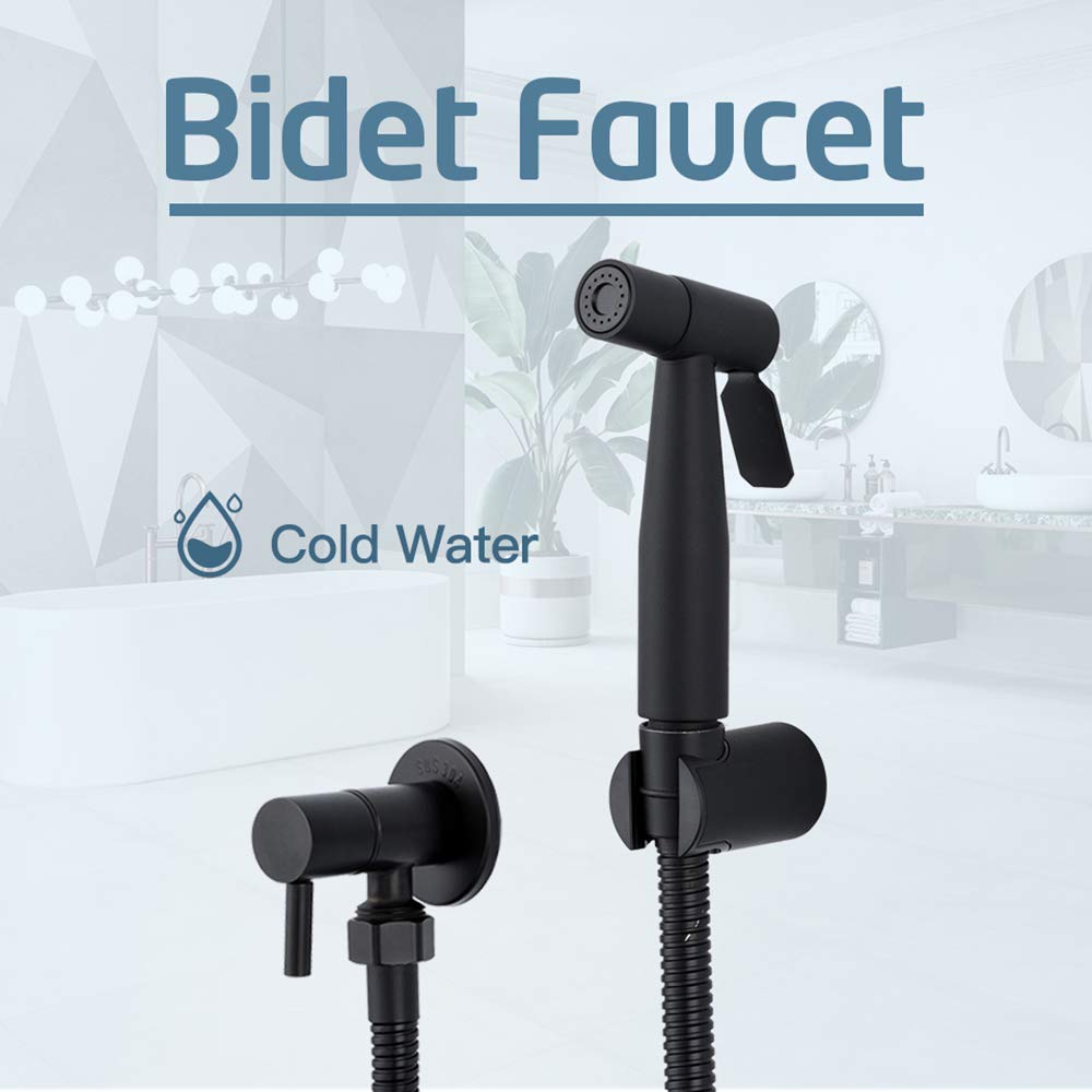 Set di doccetta Bidet Nero Opaco, doccetta a Mano Shattaf per Installazione a Parete a Incasso, Rubinetto monocomando in Acciaio Inox 304