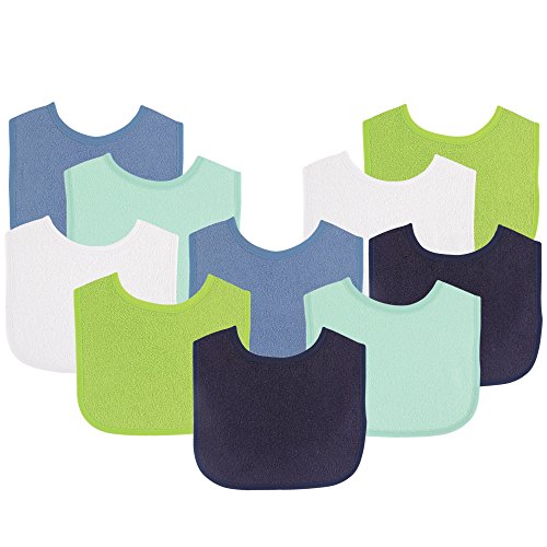 Image of Luvable Friends Unisex Baby Cotton Terry Bibs, Boy Solid Green, One Size