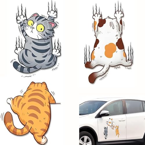 Zwenjuan Autocollants Voiture Chat,3 Pièces Stickers Dessin Animé Humour,Mignon Autocollant Voiture,DIY Décoration de Voiture,pour Fenêtres,Moto,Ordinateur