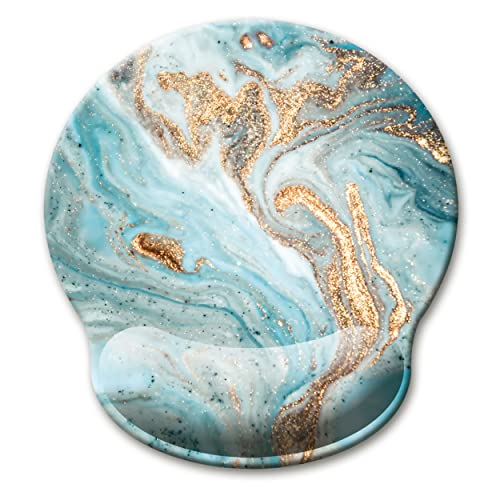 Mouse Pad with Wrist Support Gel Mouse Pad with Wrist Rest, Comfortable Computer Mouse Pad for Laptop, Pain Relief Mousepad with Non-Slip Rubber Base,Blue Texture
