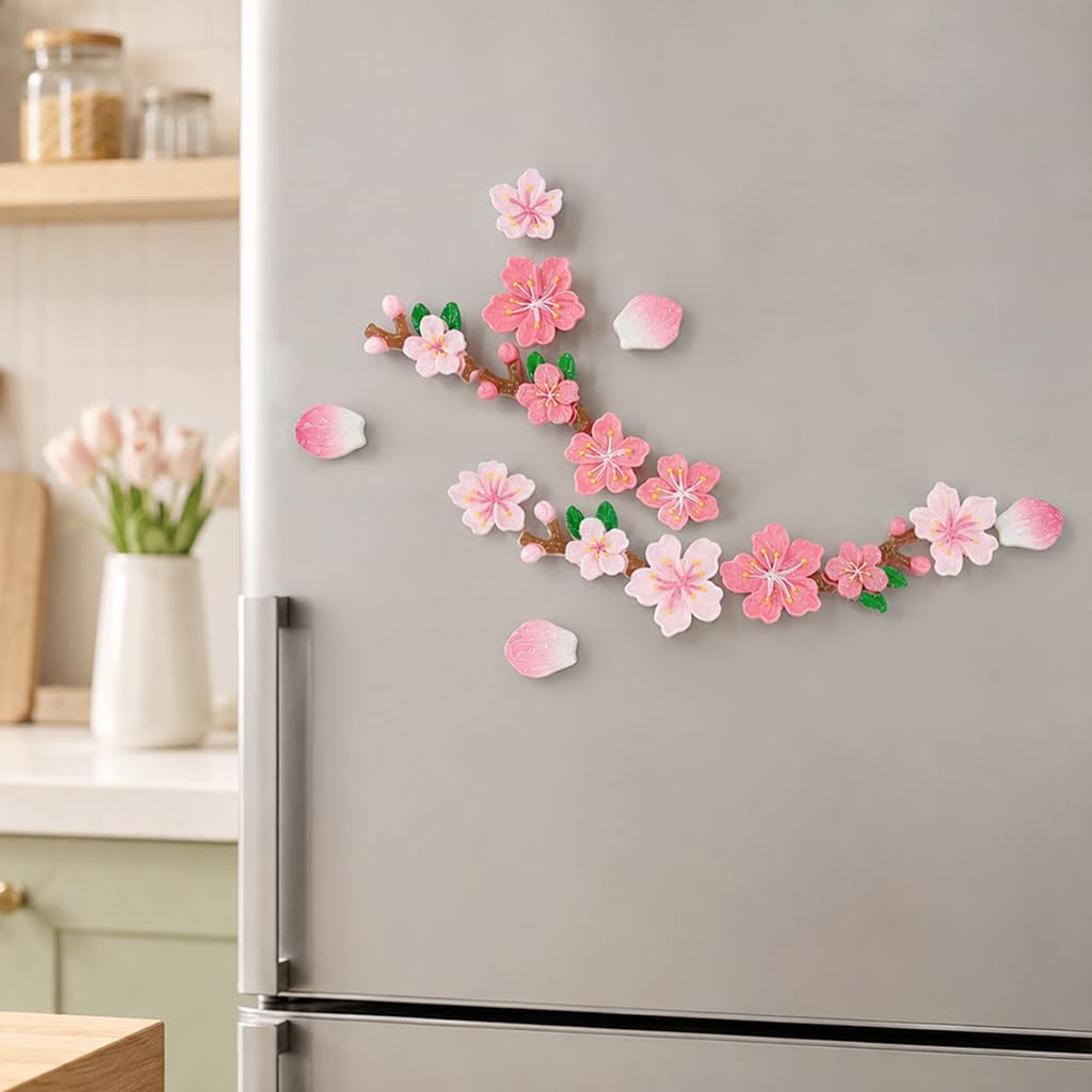 Pink Peach Blossom Fridge Magnets - Floral Decor -1