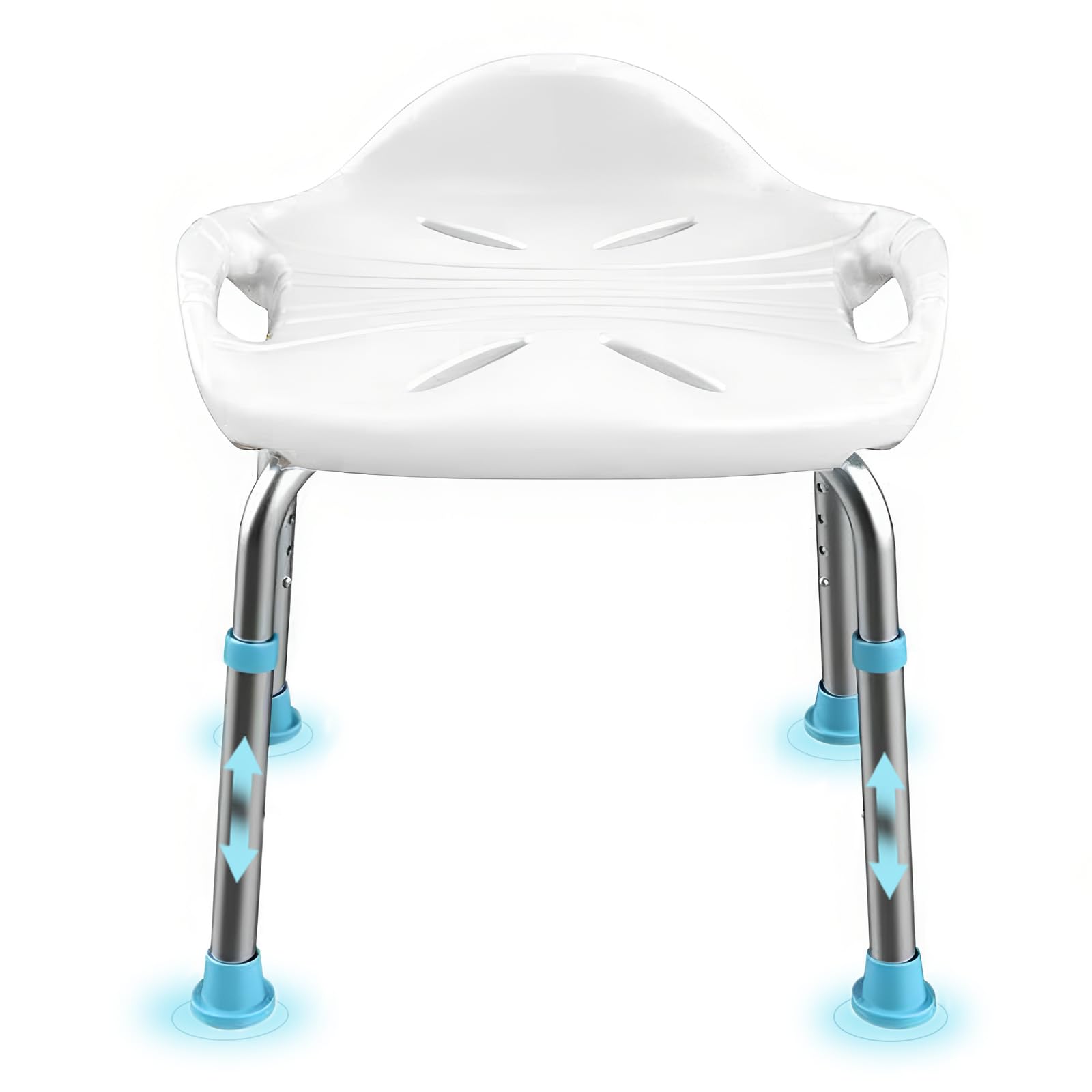 Sgabello Doccia per Anziani, Sedia da Doccia Extra Largo da 48 cm, Sgabello da Bagno in Alluminio con Altezza Regolabile 41-51 cm, Piedini Antiscivolo, Piccolo Schienale, Portata 200 kg