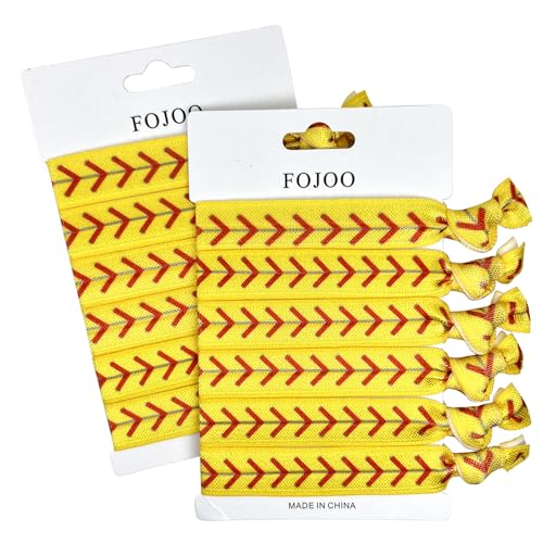 Softball Hair Ties 12 Pieces Hair Accessories No Crease Hair Elastics Set for Women Girls Players - Team Gifts Baseball Party Favors (Yellow Softball Style)